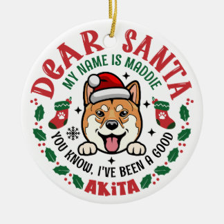 秋田犬サンタパーソナライズされたクリスマスツリー セラミックオーナメント