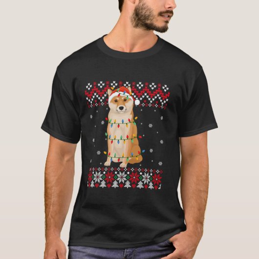 秋田犬サンタ帽子男女キッズ醜いキリスト Tシャツ (正面)