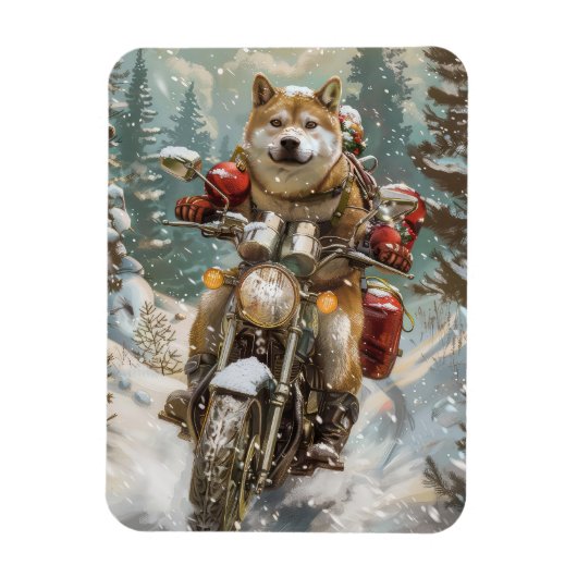 秋田犬バイククリスマス マグネット (縦)