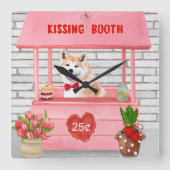 秋田犬バレンタインデーキスをするス スクエア壁時計 (正面)