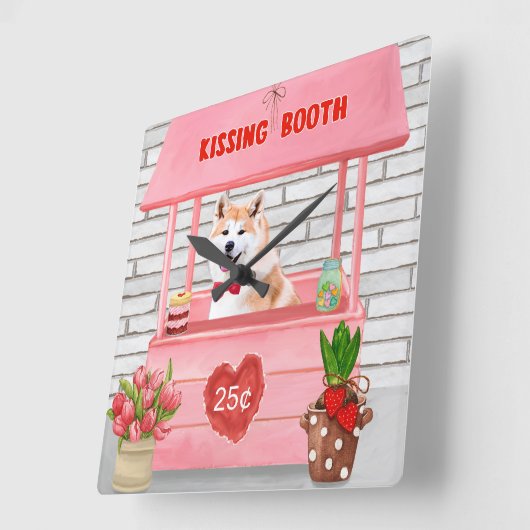 秋田犬バレンタインデーキスをするス スクエア壁時計 (傾斜)