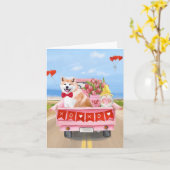 秋田犬バレンタインデートラックハート カード (黄色い花)