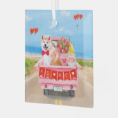 秋田犬バレンタインデートラックハート ガラスオーナメント (正面左)