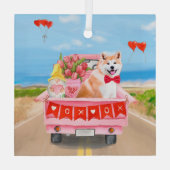 秋田犬バレンタインデートラックハート ガラスオーナメント (裏面)