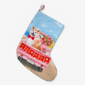 秋田犬バレンタインデートラックハート スモールクリスマスストッキング (正面 (吊り時))