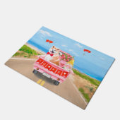 秋田犬バレンタインデートラックハート ドアマット (アングル)