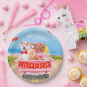 秋田犬バレンタインデートラックハート ペーパープレート (パーティー)