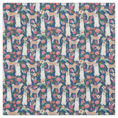 秋田犬花模様海軍 ファブリック (見本)