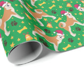 秋田犬（あきた）とサンタハットのクリスマス ラッピングペーパー (ロールコーナー)