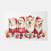 秋田犬 クリスマス サンタ帽子 ドアマット (正面)