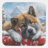 秋田犬 クリスマス スクエアシール (正面)