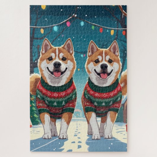 秋田犬 クリスマス スノー ホリデー ジグソーパズル (縦)