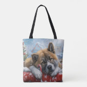 秋田犬 クリスマス フェスティブ トートバッグ (裏面)
