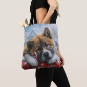 秋田犬 クリスマス フェスティブ トートバッグ (クローズアップ)