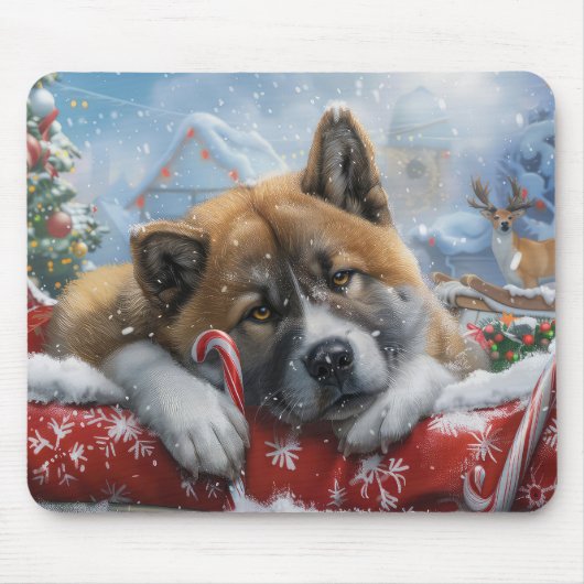 秋田犬 クリスマス フェスティブ マウスパッド (正面)