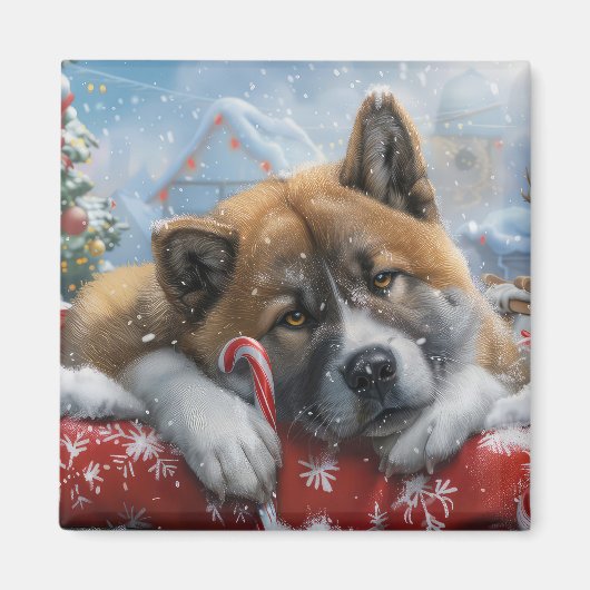 秋田犬 クリスマス マグネット (正面)
