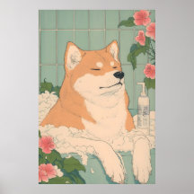 秋田犬 バスルーム プリント おもしろい犬のバスタブのデザイン