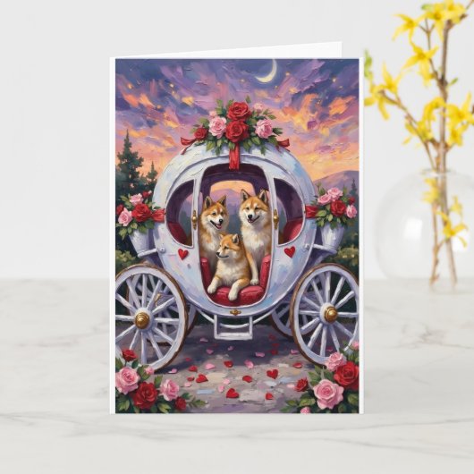 秋田犬 バレンタインデー カード (黄色い花)