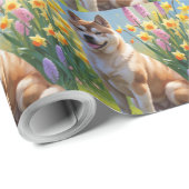 秋田犬 春の花の絵 ラッピングペーパー (ロールコーナー)