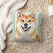 秋田犬 水彩 ストライプ背景 ペットアート クッション (ブランケット)