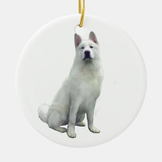 秋田犬 - 白 セラミックオーナメント (正面)