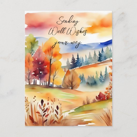 秋田秋の水彩風景の願い ポストカード (正面)