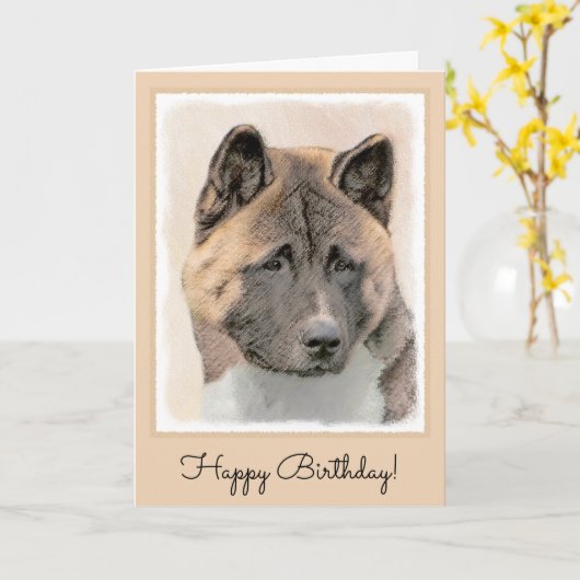 秋田絵画さん-かわいいオリジナル犬の絵 カード (黄色い花)