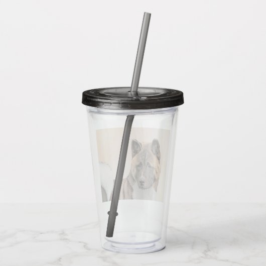 秋田絵画の – かわいいオリジナルドッグアート アクリルタンブラー (裏面)