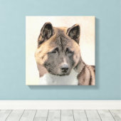 秋田絵画の – かわいいオリジナルドッグアート キャンバスプリント (インサイチュ (ウッドフロア))