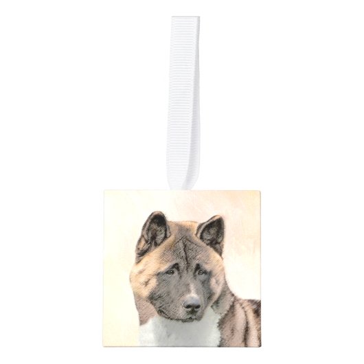 秋田絵画の – かわいいオリジナルドッグアート キューブオーナメント (正面)