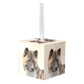 秋田絵画の – かわいいオリジナルドッグアート キューブオーナメント (裏面アングル)