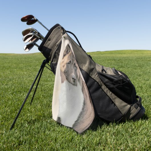 秋田絵画の – かわいいオリジナルドッグアート ゴルフタオル (グリーン)