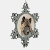 秋田絵画の – かわいいオリジナルドッグアート スノーフレークピューターオーナメント (左)