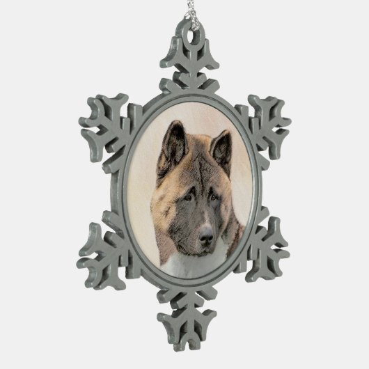 秋田絵画の – かわいいオリジナルドッグアート スノーフレークピューターオーナメント (左)