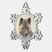 秋田絵画の – かわいいオリジナルドッグアート スノーフレークピューターオーナメント (右)