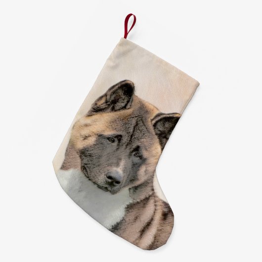 秋田絵画の – かわいいオリジナルドッグアート スモールクリスマスストッキング (正面 (吊り時))