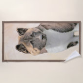 秋田絵画の – かわいいオリジナルドッグアート ビーチタオル (正面)