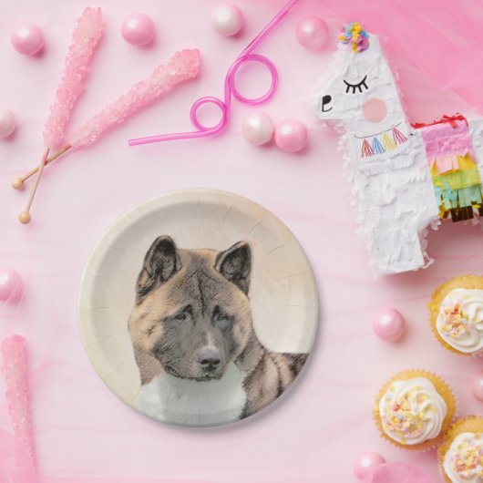 秋田絵画の – かわいいオリジナルドッグアート ペーパープレート (パーティー)