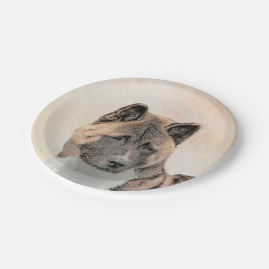秋田絵画の – かわいいオリジナルドッグアート ペーパープレート (アングル)