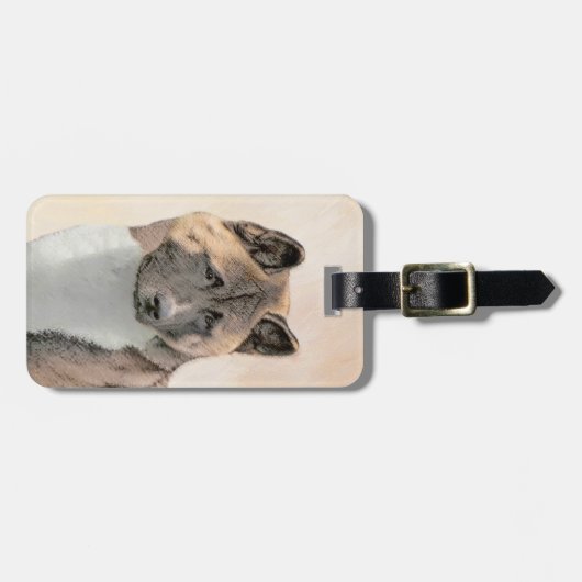 秋田絵画の – かわいいオリジナルドッグアート ラゲッジタグ (正面横)