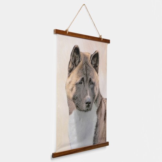 秋田絵画の – かわいいオリジナルドッグアート 吊り下げ型タペストリー (傾斜あり)