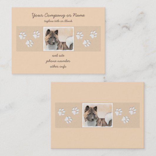 秋田絵画の – かわいいオリジナルドッグアート 名刺 (正面/裏面)