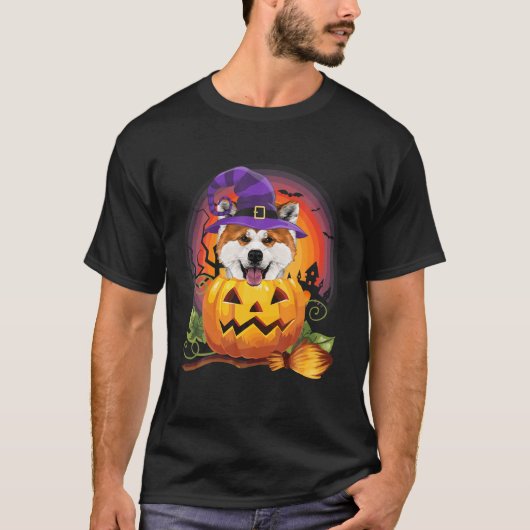 秋田魔女かぼちゃハロウィンの犬の恋人の衣装 Tシャツ (正面)