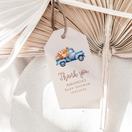 秋男の子の赤ちゃんシャワーカボチャートラックありがとう ギフトタグ