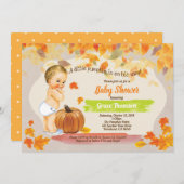 秋男の赤ちゃんシャワーヴィンテージレトロカボチャ 招待状 (正面/裏面)