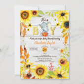 秋男の赤ちゃんシャワー招待ひまわり象 招待状 (正面)