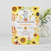 秋男の赤ちゃんシャワー招待ひまわり象 招待状 (スタンド正面)