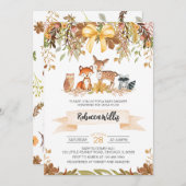 秋男女兼用ウッドランドベビーシャワー 招待状 (正面/裏面)