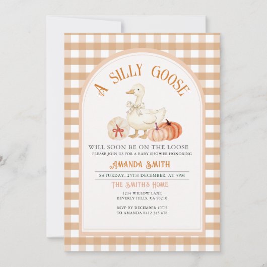 秋男女兼用間抜けグースベイビーシャワー 招待状 (正面)