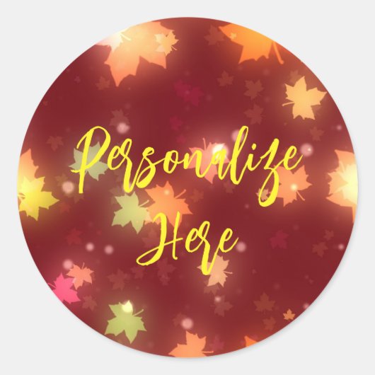 秋白熱［赤熱］光を放つカラフルカエデ葉茶色オレンジ ラウンドシール (正面)